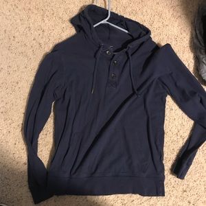 Large- Light Terry Navy Henley styled hoodie